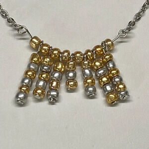 Handmade Unique Stainless Steel Gold & Silver Fringe Seed Bead Necklace
